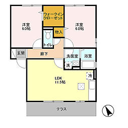 クレストコート　Ａ/Ｂ 1階2LDKの間取り