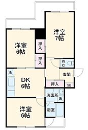 ボヌール貢川 4階3DKの間取り