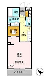JR武蔵野線 吉川駅 徒歩9分の賃貸アパート 1階1Kの間取り