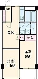 アイビス小絹Ｂ 3階2DKの間取り