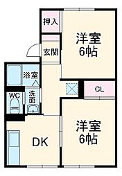 コーポ加藤 2DKの間取図画像