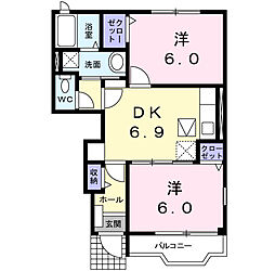 名鉄西尾線 福地駅 徒歩29分の賃貸アパート 1階2DKの間取り