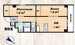 エスポワール伊勢佐木 202 2階2DKの間取り