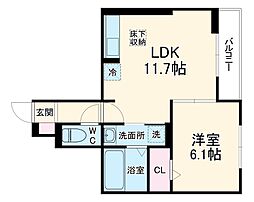 リベラマーロIV 2階1LDKの間取り