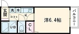 プランツ四季2 1階1Kの間取り
