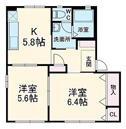 チャーリーズF 1階2Kの間取り
