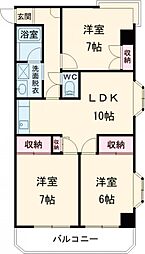 フローラハウス 6階3LDKの間取り