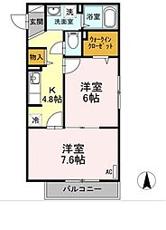 ジュネスII 2階2Kの間取り