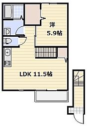 サンモール三郷 2階1LDKの間取り