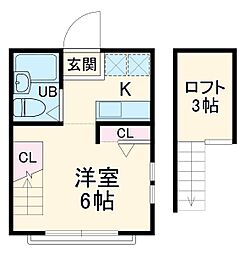 ハーミットクラブハウス峰岡Ｂ棟 2階ワンルームの間取り