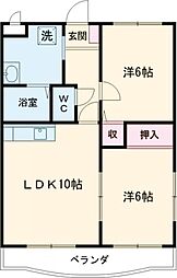 ガーディン師岡 3階2LDKの間取り