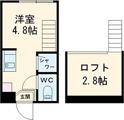 ハーモニーテラス仲宿III 1階ワンルームの間取り