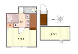 ミュレ東伏見 2階1Kの間取り