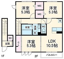 東急田園都市線 宮崎台駅 徒歩26分の賃貸アパート 2階3LDKの間取り