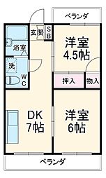 東国分マンション 401 4階2DKの間取り