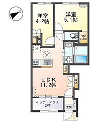 Ｕｒｂａｎ　Ｈｉｌｌｓ（アーバン　ヒルズ） 1階2LDKの間取り
