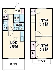 フレンドリーハイツ 1階2LDKの間取り