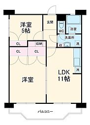 ライフコア東林間 2階2LDKの間取り