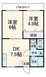 アコルデ長沢 3階2DKの間取り