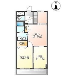 近鉄名古屋線 近鉄弥富駅 徒歩7分の賃貸アパート 1階2DKの間取り