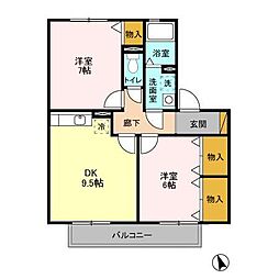 ロイヤルガーデンカーサハラG棟 2DKの間取図画像