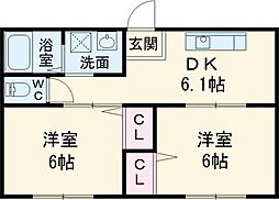 フェリース 1階2DKの間取り