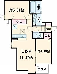つくばエクスプレス 六町駅 徒歩20分の賃貸アパート 1階2LDKの間取り