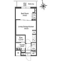 東京メトロ銀座線 稲荷町駅 徒歩3分の賃貸マンション 14階1LDKの間取り