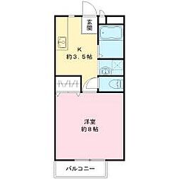 メールハイツＡ 2階1Kの間取り