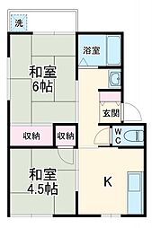 コーポ小川 2階2Kの間取り