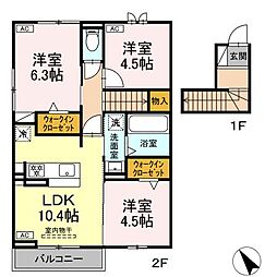 名鉄三河線 吉浜駅 徒歩13分の賃貸アパート 2階3LDKの間取り