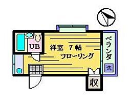アカツキハイツ 2階ワンルームの間取り
