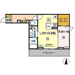 プライムヒル 1階1LDKの間取り