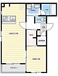 メイ　フォア 1階1LDKの間取り