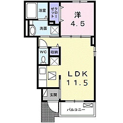 カーサ・フィオーレ 1階1LDKの間取り