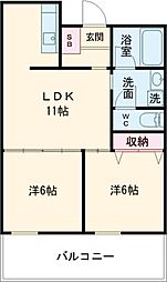 オークテラス 2階2LDKの間取り