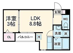 JR関西本線 八田駅 徒歩10分の賃貸アパート 1階1LDKの間取り