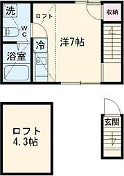 東京メトロ千代田線 北綾瀬駅 徒歩14分の賃貸アパート 2階1Kの間取り