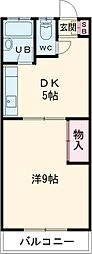 都営新宿線 篠崎駅 徒歩8分の賃貸マンション 2階1DKの間取り