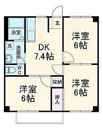 ユトリロ北山2 1階3DKの間取り