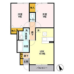 サンホープ倉　Ｂ 1階2LDKの間取り