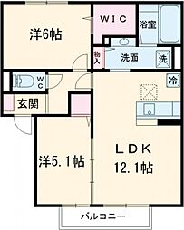 グレース青柳　A棟 1階2LDKの間取り