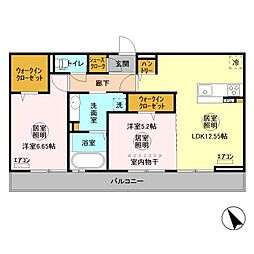 エスポワール上村Ｂ 2階2LDKの間取り