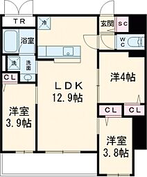 ドゥーエ日暮里III 4階3LDKの間取り