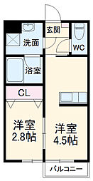 コンフォルト 2階1DKの間取り