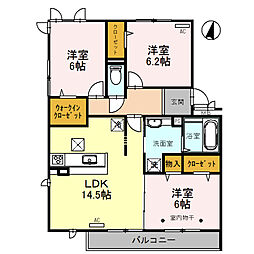 JR武蔵野線 越谷レイクタウン駅 徒歩10分の賃貸アパート 1階3LDKの間取り