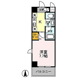 クリエール吉川 3階1Kの間取り