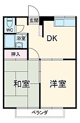 JR横浜線 相模原駅 徒歩9分の賃貸アパート 2階2DKの間取り