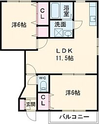 アイランド21 1階2LDKの間取り