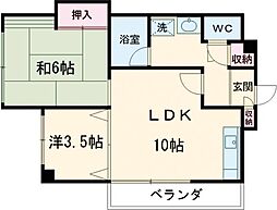 アーバンコート佐藤 2階2DKの間取り